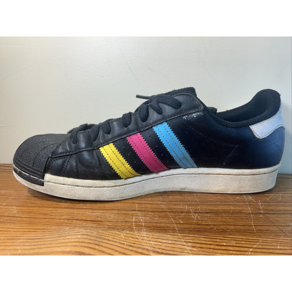 Adidas Superstar J Colorful Stripe Black Leather FW5235 Men's Size 10.5 - Picture 6 of 9